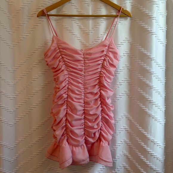 Lucy in the Sky Dresses & Skirts - Lucy in the Sky‎ Pink Ruched Ruffle Mini Dress Womens Medium Spaghetti Strap